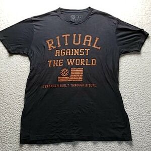 Ritual Shirt Mens XL Black Against The World Graphic Tagless Gym Fitness Tee